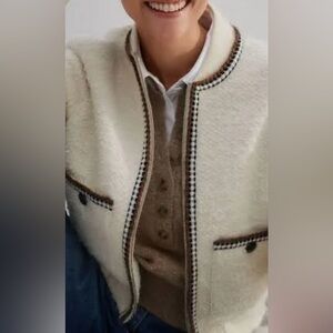 Me + Em cream boucle bomber jacket
